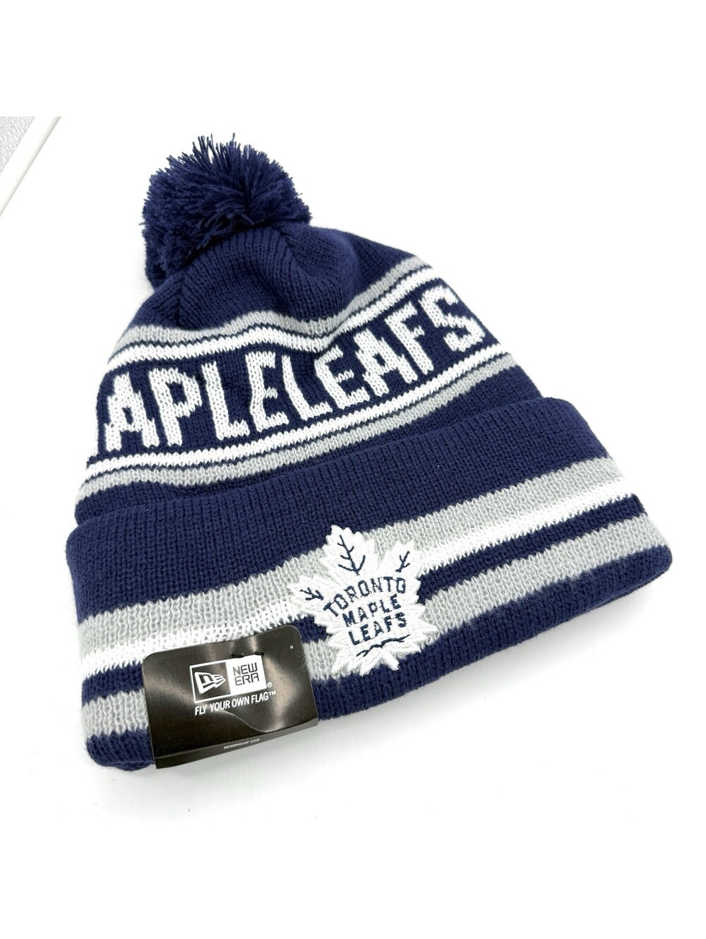 New Era Toronto Maple Leafs NHL Pom Knit Beanie Blue White Cuffed Hockey Fan NWT